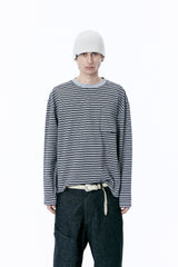 (BASE) STRIPE POCKET LONG SLEEVE (GRAY)