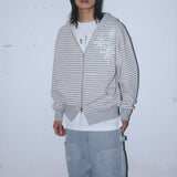 Untitled スターリーナイトスモールストライプフードジップアップ Melange White