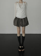 Woolen Cowl Neck Eyelet Halter Top