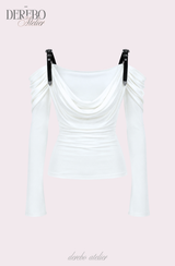 Tul off-shoulder frill long-sleeve tee 