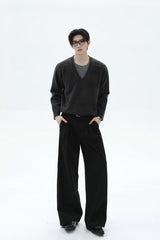 Layered Look V-Neck Wool Sweater