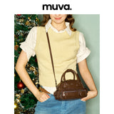 muva.レザー ボウリングバッグ マルチポケット 2WAY ショルダー＆クロスボディバッグ