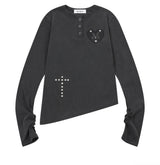 ZEND HEART PATCH HENRY NECK UNBALANCE LONG SLEEVE T