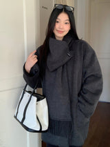 Charcoal quilted round muffler jacket