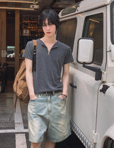 [LANARCH] Half Zip-Up Short Sleeve T-Shirt