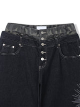 Deep indigo camo sagging denim pants