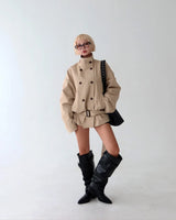 Belt Set High-Neck Half Trench Coat