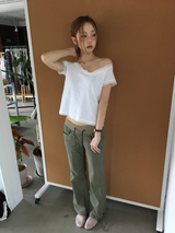 ラスレースオフショルダーTシャツ(3color)
