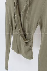 Hood Diagonal Snap Button Wrap T-Shirt