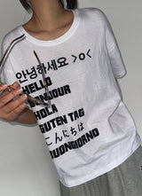 Bonjuhai Letter Semi-Crop Basic Fit Short Sleeve T-shirt 5 Colors