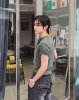 ウィート ピグメント リブ マッスル ヘンリーネック 半袖Tシャツ