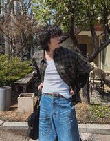 メガウォッシングチェックレイヤードシャツ