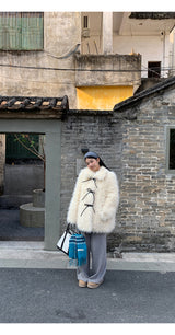 Ivory Poodle Fur Ribbon Half Coat