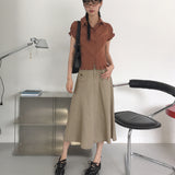 Seren Vintage Pintuck Slit Puff Sleeve Short-Sleeved Shirt