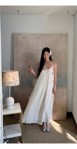 Mobile flower sleeveless long dress