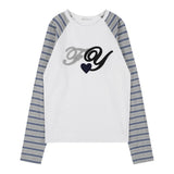 Fy パッチストライプラグランTシャツ (ホワイト) F25QB082