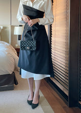 Sene color matching shirring drape shirt long one piece