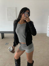 RABBIT FUR ZIP-UP