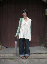 Shoto Deep-V Ruffled Layered Sleeveless Blouse