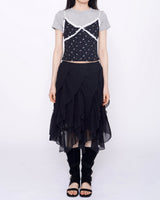 Cute Small Floral Lace Bustier Short Sleeve Set