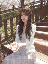 Heo See-through Ribbed Button Slim Cardigan