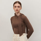 タイネックブラウス BROWN