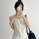 Ribbon Sleeveless Loen Bustier Top Lace Sleeveless Top (3 colors)