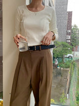 Noiton リブUネックTシャツ