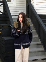 Nordic Fur Hood Knit Zip-up (2color)