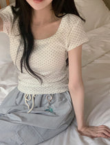 Dot Slim U-neck Short Sleeve T-shirt (3color)