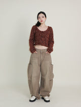Square pocket balloon fit corduroy pants