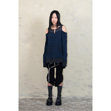 オーバーロックオフショルダーTシャツ : ST. ブルー