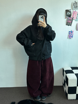 ミンクフリース🐑ビッグコーデュロイパッチバルーンパンツ❤🤍🖤🤎4カラー