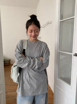 [unisex] Napyu Slit Over Plain Long Sleeve Tee