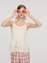 Feminine Double Strap Layered Frill Blouse