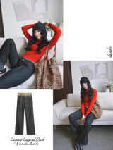 Leopard Layered Dark Denim Pants