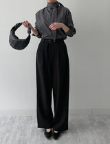 Marron Belted Two-Tuck Wide Slacks
