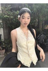 パンチングレースベストノースリーブベスト