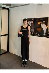 Black mini sleeveless long dress