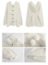 Formal oversized-fit hooded soft knit cardigan