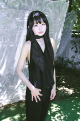 RIBBON HALTER PEPLUM TOP BLACK