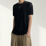 Ray Diagonal Shoulder Zipper Short Sleeve T-shirt 