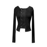 Snap Button Unbuttoned Round Dekki Long Sleeve T (3 Colors)