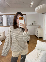 ウールナッピングカラーストライプロングスリーブTシャツ