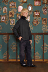 DYED ARGYLE LONG SLEEVE T SHIRT / CHARCOAL