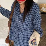 [Same-day shipping🚚/Jangmaru look☔] ボウオーバーフィットボクシーロングスリーブチェッカードシャツ 2 colors