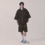ストライプデニムショートパンツ_ブルー