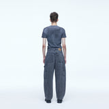 Curved Carpenter Crack Denim Pants Grey