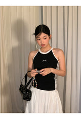 halter black line bow sleeveless top