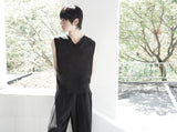 [DOJINOI] LINEN V-NECK VEST BLACK